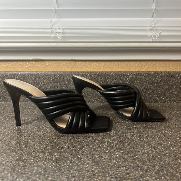 Vince Camuto Women's Sz 8.5 M Black Leather Stiletto Heels Open Toe Slip On Mule - Picture 4 of 11